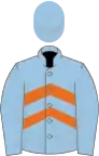 Light Blue, Orange chevrons, Light Blue sleeves and cap