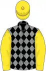 Grey and black diamonds, yellow sleeves and cap