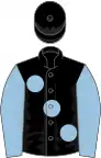 Black, large light blue spots and sleeves