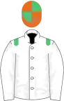 WHITE, emerald green epaulettes, orange and emerald green quartered cap