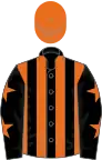 Black and orange stripes, black sleeves, orange stars, orange cap