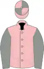 Pink, grey sleeves, pink and grey quartered cap