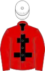 Red, black cross of lorraine, white cap
