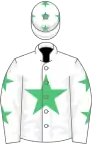 White, emerald green star, stars on sleeves and cap