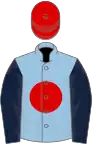 Light Blue, Red disc, Dark Blue sleeves, Red cap