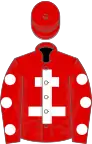 Red, white cross of lorraine, red sleeves, white spots