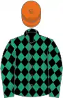 Emerald green, black diamonds, orange cap