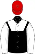 Black, white yoke and sleeves, red cap