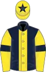 Dark Blue, Yellow stripe, Yellow sleeves, Dark Blue armlets and star on Yellow cap