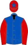 Royal blue, red sleeves, red cap, royal blue star