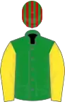 Green, Yellow sleeves, Green and Red striped cap