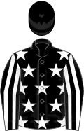 Black, white stars, striped sleeves, black cap