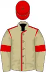 Beige, red seams, armlets and cap