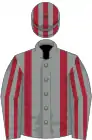 Grey, maroon braces, striped sleeves and cap