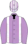 Mauve, white braces, striped cap
