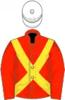 Scarlet, yellow cross-belts, white cap