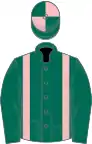 Dark green, pink braces, quartered cap