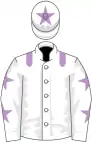 White, mauve epaulets, white sleeves, mauve stars, white cap, mauve star