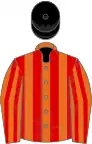Orange and red stripes, black cap