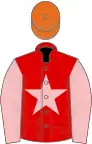 Red, pink star and sleeves, orange cap