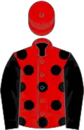 Red, black spots, black sleeves, red cap
