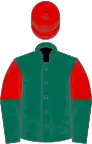 Dark green, red and dark green halved sleeves, red cap