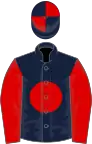 Dark blue, red disc and sleeves, quartered cap
