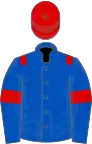 Royal blue, red epaulets, armlets and cap