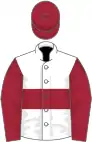 White, maroon hoop, sleeves and cap