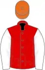 Red, white sleeves, orange cap