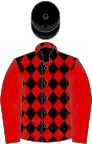 Black and red diamonds, red sleeves, black cap