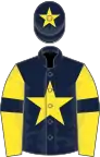 Dark blue, yellow star, yellow sleeves, dark blue armlets, dark blue cap, yellow star