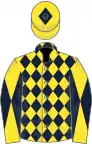 Yellow and dark blue diamonds, diabolo on sleeves, yellow cap, dark blue diamond