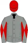 Grey, grey and red diabolo on sleeves, red cap