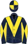 DARK BLUE, yellow chevron, diabolo on sleeves, quartered cap