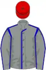 Grey, blue seams, red cap