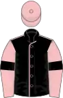 Black, pink seams, pink sleeves, black armlets, pink cap