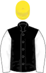 Black, white sleeves, yellow cap