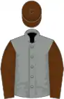 Grey, brown sleeves and cap