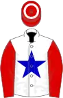White, blue star, red sleeves, red cap, white hoop