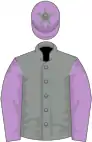 Grey, mauve sleeves, mauve cap, grey star