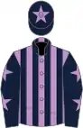 Mauve and dark blue stripes, dark blue sleeves, mauve stars, dark blue cap, mauve star