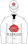 White, red waratah, diagonally halved sleeves, white cap with red waratah