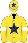 Yellow, dark blue star, yellow sleeves, white armlets, yellow cap, dark blue star