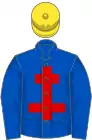Royal blue, red cross of lorraine, yellow cap