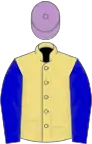 Buff, blue sleeves, mauve cap