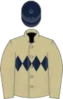 Beige, dark blue triple diamond, dark blue cap