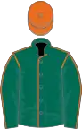 Dark green, orange seams, orange cap