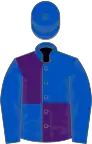 Royal blue and purple (quartered), royal blue sleeves and cap