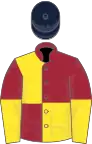 Maroon and yellow (quartered), halved sleeves, dark blue cap